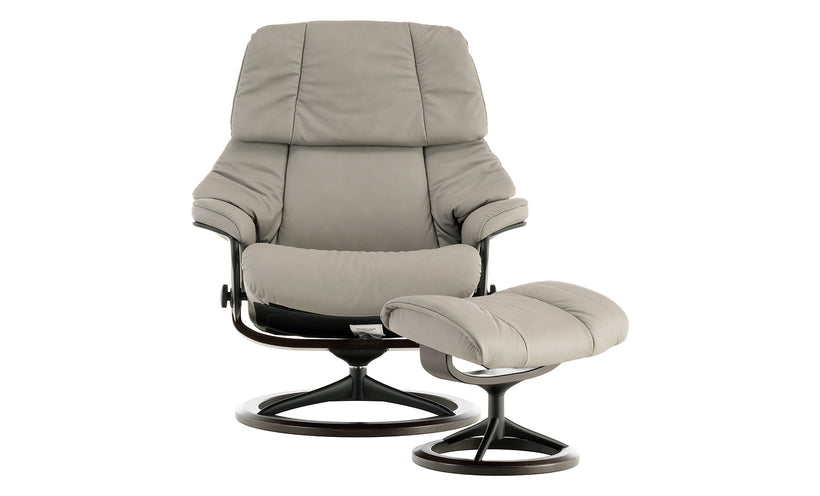 Stressless Silver Grey Reno Chair and Ottoman (Large)